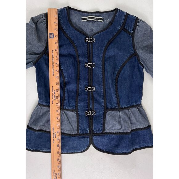 Daughters of the Liberation Two Tone Denim Peplum Jacket Black Trim Women's 2 - Picture 10 of 12